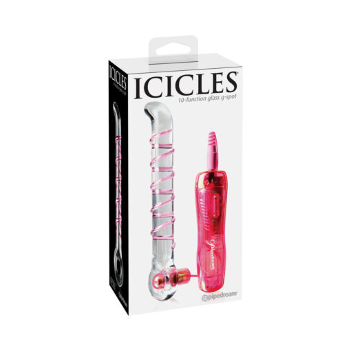 Pipedream Icicles No. 4 Remote-Controlled Vibrating Ribbed 7 in. Glass G-Spot Dildo Pink-Clear