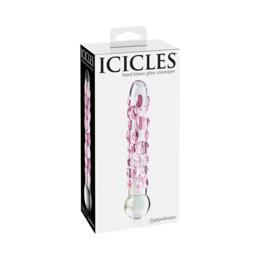 Pipedream Icicles No. 7 Textured 7 in. Glass Dildo Pink-Clear