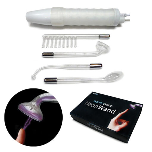 KinkLab Neon Wand Electrosex Kit ( White handle-Purple Elec)