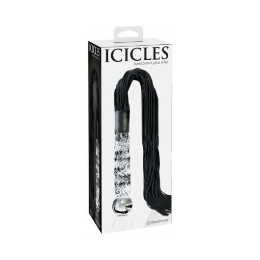 Icicles No. 38 Leather Flogger with Glass Handle Clear-Black