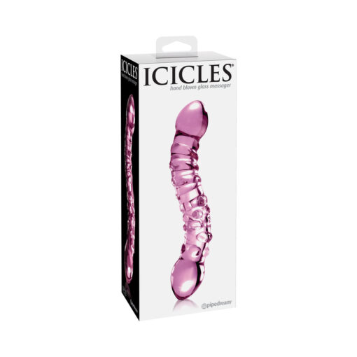 Pipedream Icicles No. 55 Curved Textured 7.75 in. Dual-Ended Glass Dildo Pink