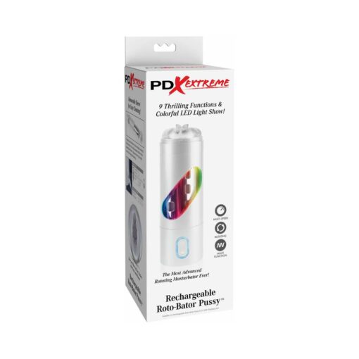 PDX Rechargeable Roto-Bator Pussy Light-Up Rotating Stroker Clear-White