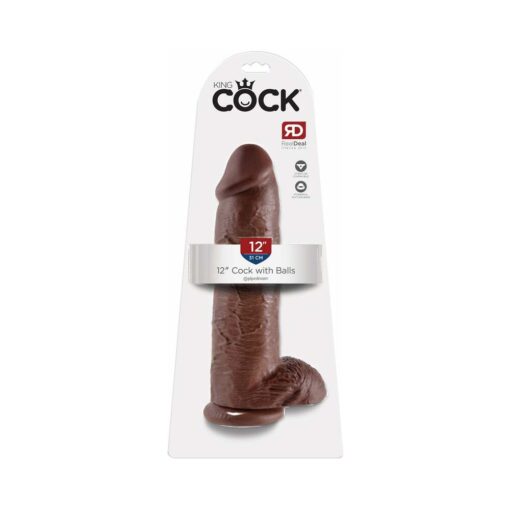 Pipedream King Cock 12 in. Cock With Balls Realistic Suction Cup Dildo Brown