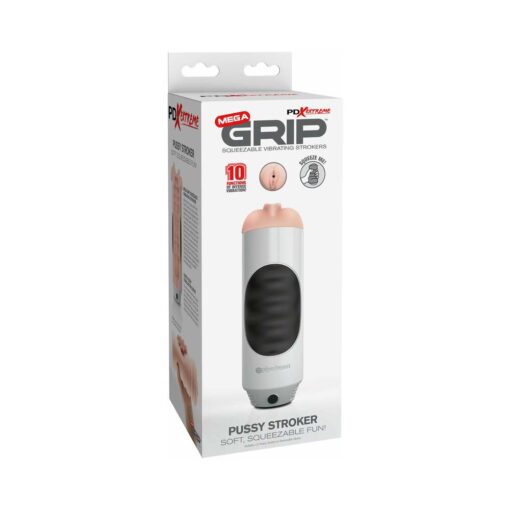 PDX Mega Grip Pussy Stroker Squeezable Vibrating Masturbator Beige-White