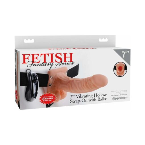 Pipedream Fetish Fantasy Series 7 in. Vibrating Hollow Strap-On with Balls Beige-Black