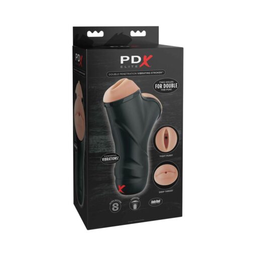 PDX Elite Double Penetration Vibrating Dual Entry Stroker Beige-Black