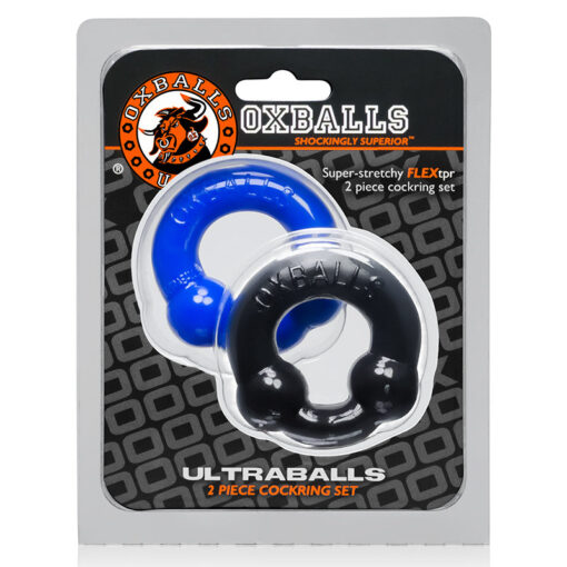 OxBalls Ultraballs, 2-Pack Cockring, Black & Police Blue