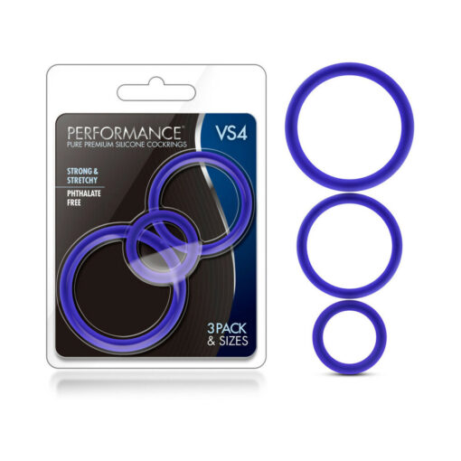 Performance VS4 Pure Premium Silicone Cockrings 3-Pack Set Indigo