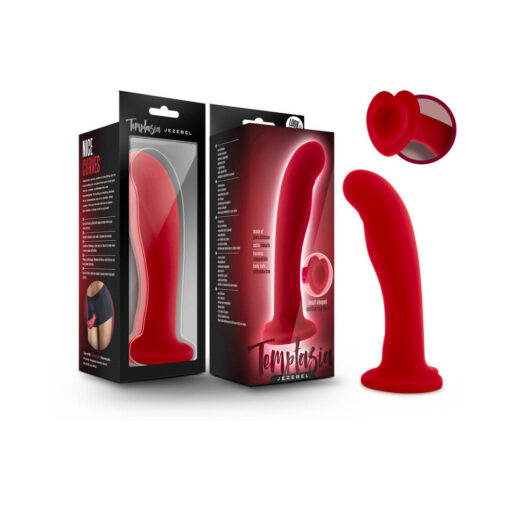 Temptasia Jezebel 6 in. Curved Silicone Dildo with Heart-Shaped Suction Cup Crimson