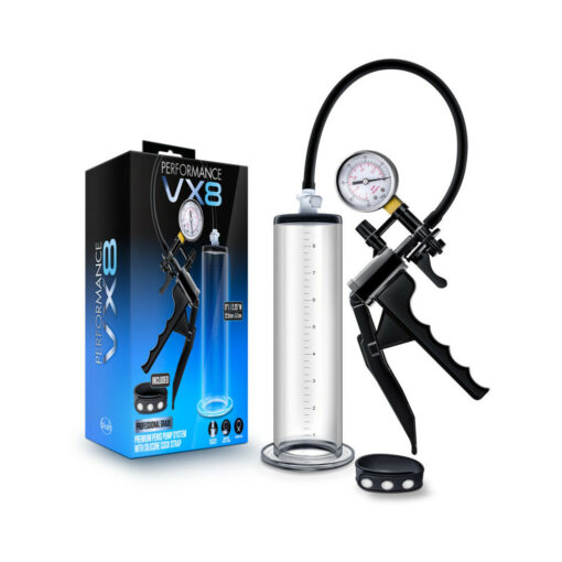 Performance VX8 Premium Penis Pump System with Silicone Cock Strap Clear