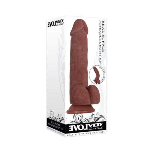 Evolved Real Supple Girthy Poseable 8.5 in. Realistic Dildo With Balls Brown