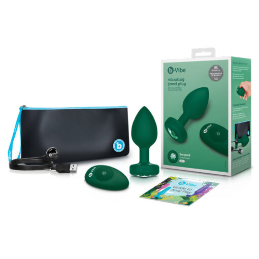 b-Vibe Vibrating Jewel Rechargeable Remote-Controlled Anal Plug with Gem Base Emerald M-L