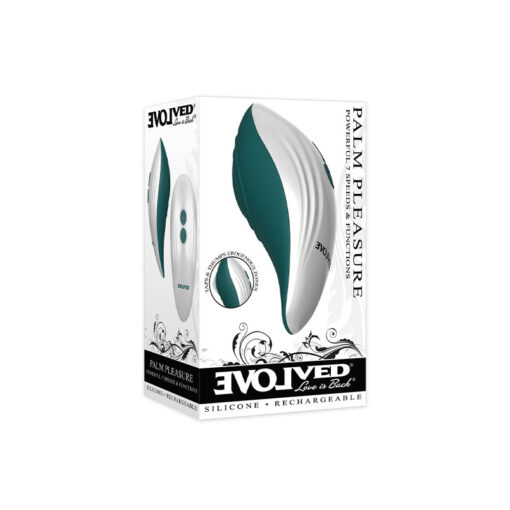 Evolved Palm Pleasure Rechargeable Silicone Multifunction Vibrator Teal-White