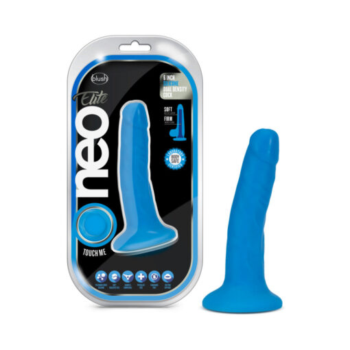 Neo Elite 6 in. Silicone Dual Density Dildo Neon Blue