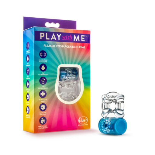 Play with Me Pleaser Rechargeable Vibrating C-Ring Blue