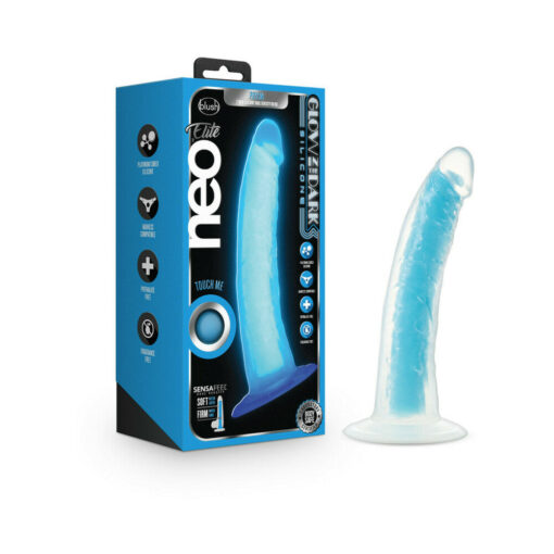 Neo Elite Glow in the Dark Prysm 7 in. Silicone Dual Density Dildo Neon Blue