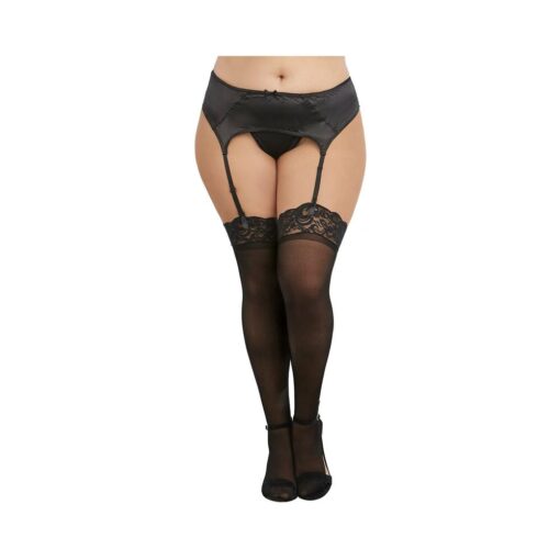 Dreamgirl Plus-Size Sheer Nylon Thigh-High Stockings With Lace Top Black Queen