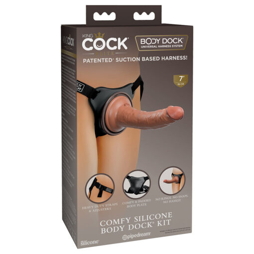 Pipedream King Cock Elite Comfy Silicone Body Dock Kit With Dildo Tan-Black