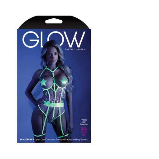 Fantasy Lingerie Glow In A Trance Open-Cup Crotchless Teddy Neon Chartreuse S-M