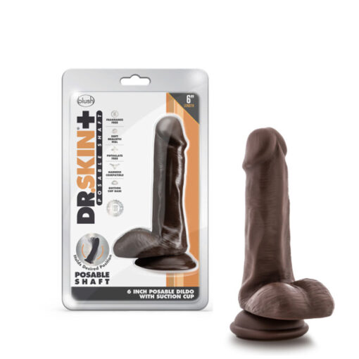 Dr. Skin Plus Realistic 6 in. Triple Density Posable Dildo with Balls Brown