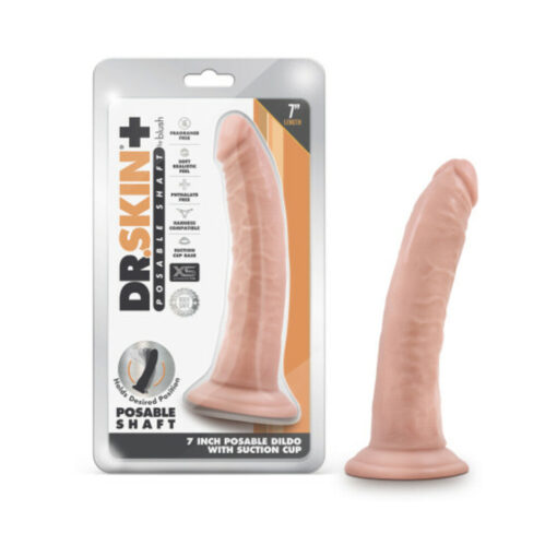 Dr. Skin Plus Realistic 7 in. Triple Density Posable Dildo Beige