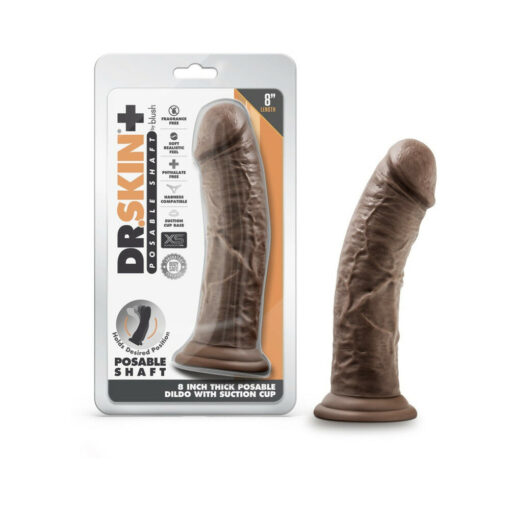 Dr. Skin Plus Thick 8 in. Triple Density Posable Dildo Brown