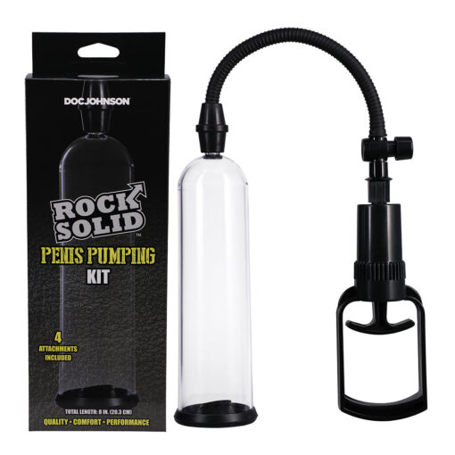 Rock Solid Penis Pumping Kit with 4 Attachments Black-Clear