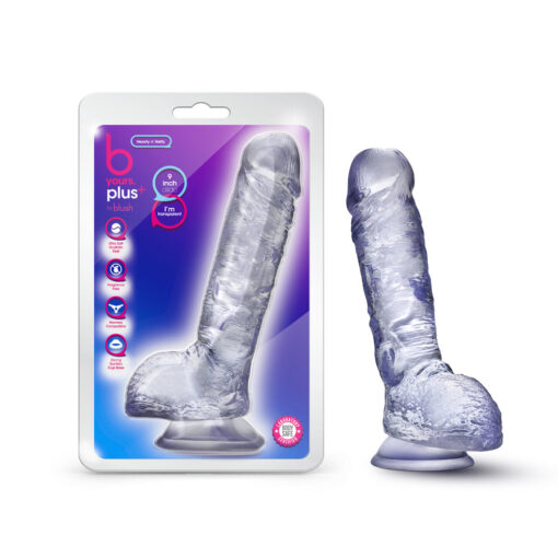 B Yours Plus Hearty n' Hefty 9 in. Dildo with Balls Clear