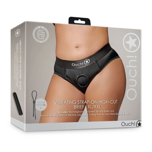 Ouch! Vibrating Strap-on High-cut Brief Black XL-2XL