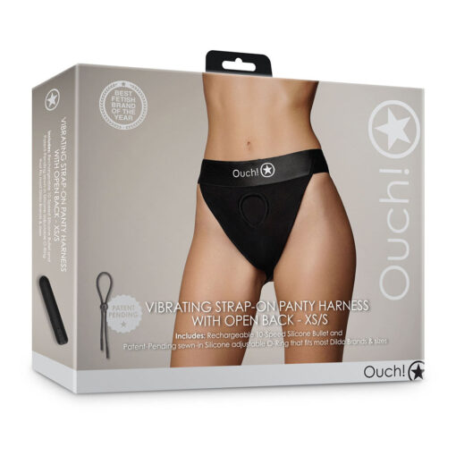 Ouch! Vibrating Strap-on Panty Harness with Open Back Black XS-S