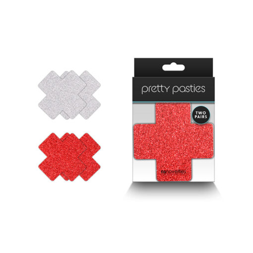 Pretty Pasties Glitter Cross Red-Silver 2 Pair