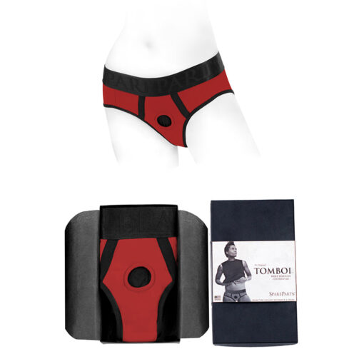 SpareParts Tomboi Nylon Briefs Harness Red-Black Size 3XL