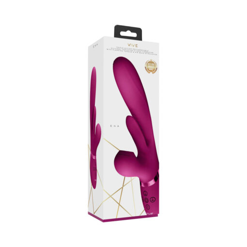 VIVE ENA Rechargeable Thrusting Silicone G-Spot Vibrator with Flapping Tongue and Air Wave Stimulator Pink