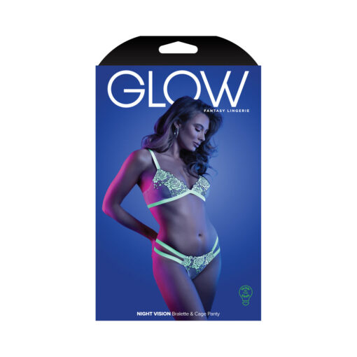 Fantasy Lingerie Glow Night Vision Glow-In-The-Dark Lace Bralette & Panty White L-XL