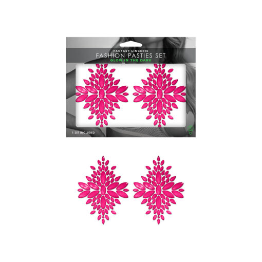 Fantasy Lingerie Glow-In-The-Dark Crystal 1 Pair Jeweled Pasties Neon Pink O-S