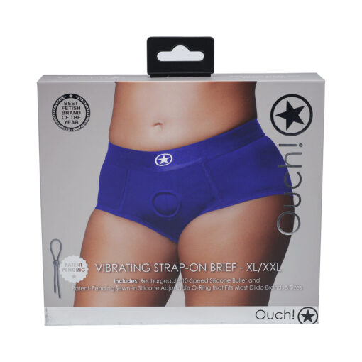 Ouch! Vibrating Strap-on Brief Royal Blue XL-XXL