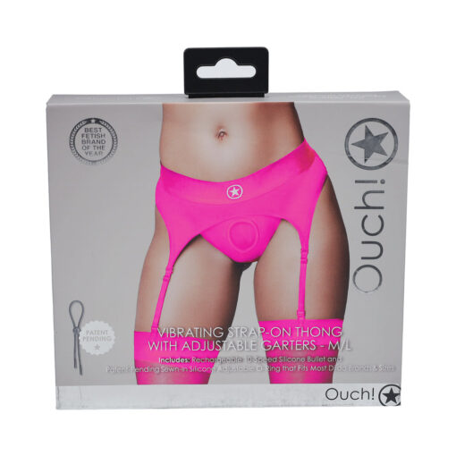 Ouch! Vibrating Strap-on Thong with Adjustable Garters Pink M-L