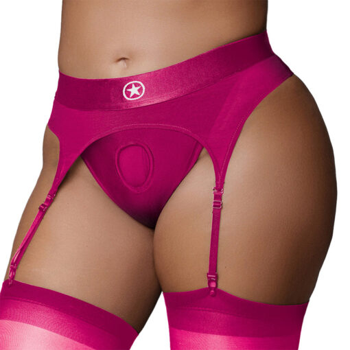 Ouch! Vibrating Strap-on Thong with Adjustable Garters Pink XL-XXL