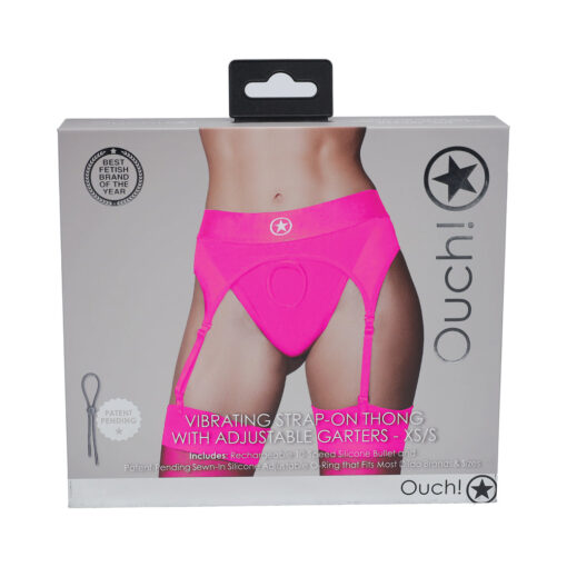 Ouch! Vibrating Strap-on Thong with Adjustable Garters Pink XS-S