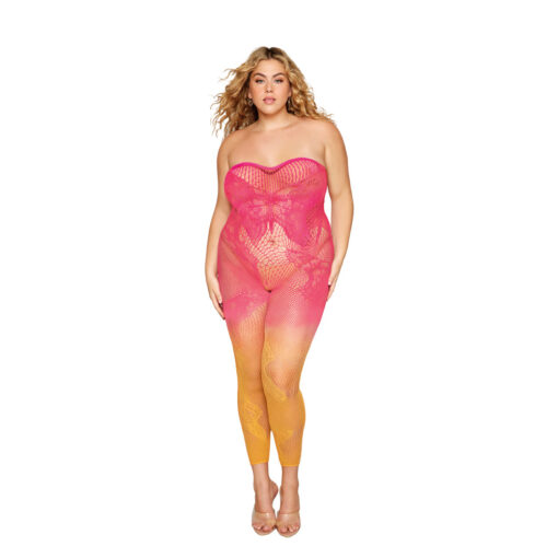 Dreamgirl Versatile Butterfly Fishnet Bodystocking Watermelon Mimosa Queen Size