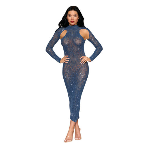 Dreamgirl High Neck Open-Shoulder Bodystocking Gown Twilight O-S