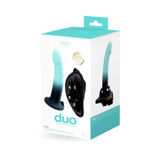 VeDO Duo Silicone Dildo (Non-Vibrating) with Harness Turquoise-Black