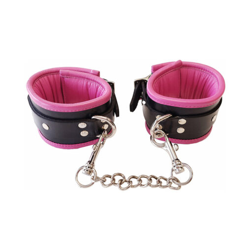 Rouge Leather Padded Wrist Cuffs Black-Pink