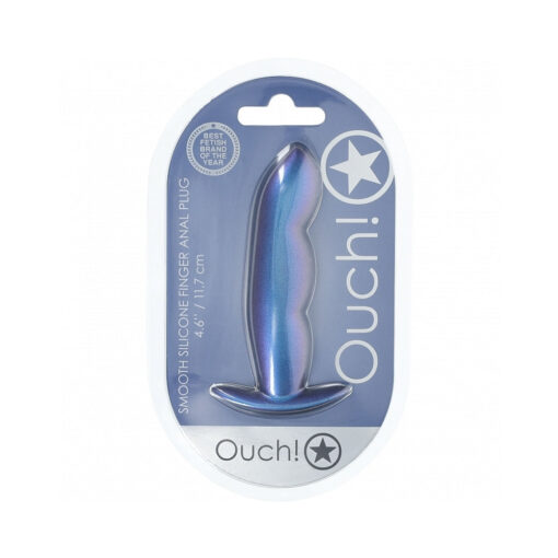 Ouch! Smooth Silicone Finger Anal Plug 4.6 in. Metallic Blue