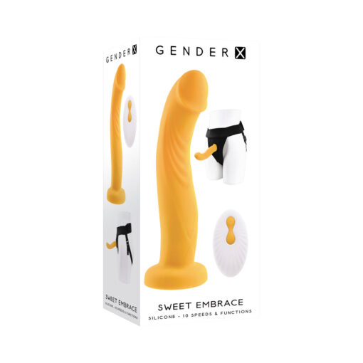 Gender X Sweet Embrace Vibrating 7 in. Dildo and Jock-Style Strap-On Harness Set Yellow-Black