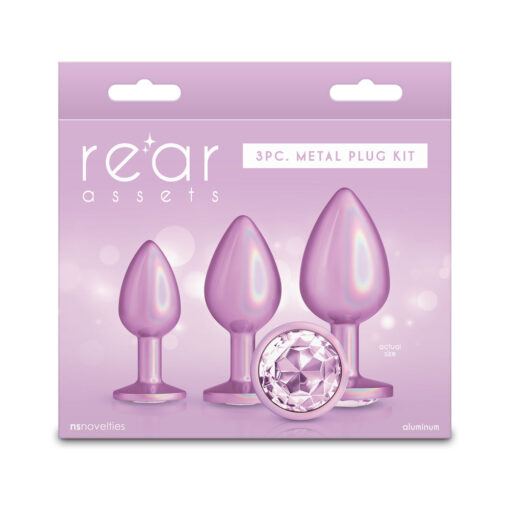 Rear Assets 3-Piece Metal Plug Kit Iridescent Pink with Pink Gem