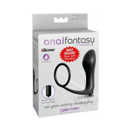 Anal Fantasy Collection Silicone Ass-Gasm Vibrating Cockring & Plug Black