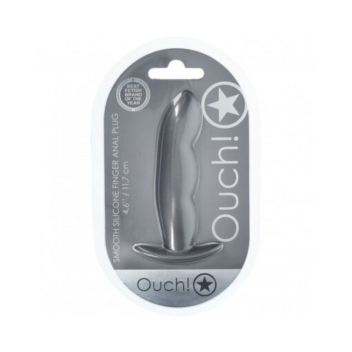 Ouch! Smooth Silicone Finger Anal Plug 4.6 in. Gun Metal