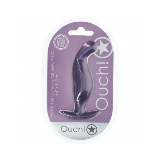 Ouch! Smooth Silicone P-Spot Anal Plug 4.6 in. Metallic Purple