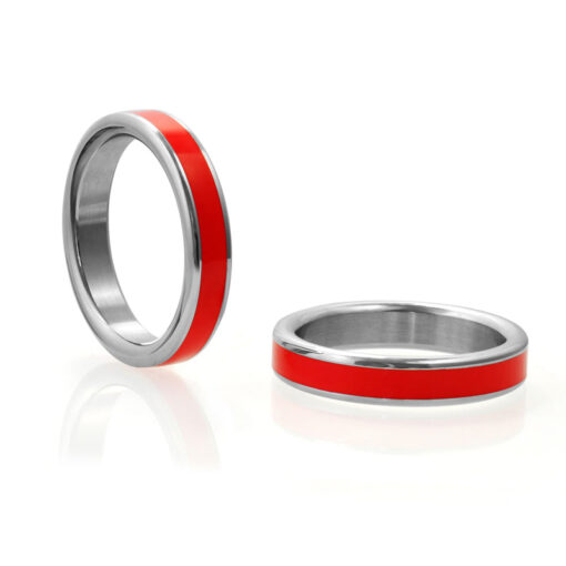 H2H Stainless Steel Cockring w-Red Band 1.875 in.